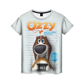 Женская футболка 3D с принтом Ozzy в Курске, 100% полиэфир ( синтетическое хлопкоподобное полотно) | прямой крой, круглый вырез горловины, длина до линии бедер | dog | fast furry | бигль | большой собачий побег | мартин | мультфильм | оззи | побег | свободу разношерстным | собака