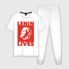 Мужская пижама хлопок с принтом Ленин жив в Курске, 100% хлопок | брюки и футболка прямого кроя, без карманов, на брюках мягкая резинка на поясе и по низу штанин
 | lenin | вождь | кпссс | ленин | патриот | россия | советский | советский союз | ссср