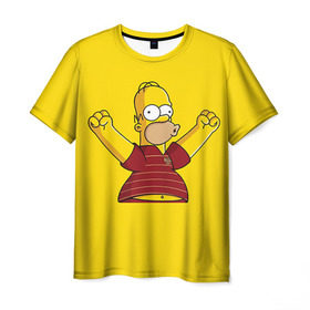 Мужская футболка 3D с принтом Гомер-болельщик в Курске, 100% полиэфир | прямой крой, круглый вырез горловины, длина до линии бедер | simpsons