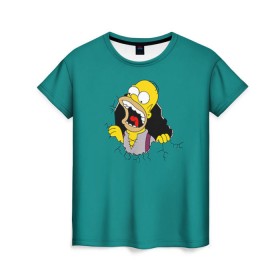 Женская футболка 3D с принтом Alien-Homer в Курске, 100% полиэфир ( синтетическое хлопкоподобное полотно) | прямой крой, круглый вырез горловины, длина до линии бедер | simpsons