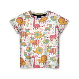 Детская футболка 3D с принтом Детские рисунки в Курске, 100% гипоаллергенный полиэфир | прямой крой, круглый вырез горловины, длина до линии бедер, чуть спущенное плечо, ткань немного тянется | дети | животные | жираф | лев | птица | рисунок | слон | фауна | черепаха