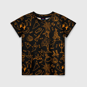 Детская футболка 3D с принтом Хэллуин 3 в Курске, 100% гипоаллергенный полиэфир | прямой крой, круглый вырез горловины, длина до линии бедер, чуть спущенное плечо, ткань немного тянется | 31 октября | halloween | паутина | привидения | теги: хелоуин | хеллоуин | черепа