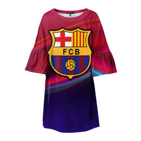 Детское платье 3D с принтом ФК Барселона в Курске, 100% полиэстер | прямой силуэт, чуть расширенный к низу. Круглая горловина, на рукавах — воланы | барселона | болельщик | испания | каталония | футбол | футболист
