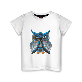 Детская футболка хлопок с принтом Сова этно в Курске, 100% хлопок | круглый вырез горловины, полуприлегающий силуэт, длина до линии бедер | африка | животные | птица | сова | трайбл | фауна | этно