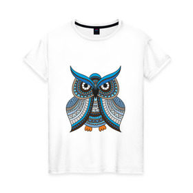 Женская футболка хлопок с принтом Сова этно в Курске, 100% хлопок | прямой крой, круглый вырез горловины, длина до линии бедер, слегка спущенное плечо | африка | животные | птица | сова | трайбл | фауна | этно
