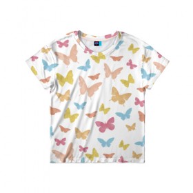 Детская футболка 3D с принтом Акварельные бабочки в Курске, 100% гипоаллергенный полиэфир | прямой крой, круглый вырез горловины, длина до линии бедер, чуть спущенное плечо, ткань немного тянется | Тематика изображения на принте: паттерн | светлый