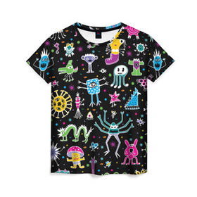 Женская футболка 3D с принтом Космо вечеринка в Курске, 100% полиэфир ( синтетическое хлопкоподобное полотно) | прямой крой, круглый вырез горловины, длина до линии бедер | галактика | девушки | космос | нло | новинки | фантастика | фентези