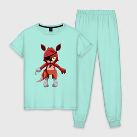 Женская пижама хлопок с принтом Foxy в Курске, 100% хлопок | брюки и футболка прямого кроя, без карманов, на брюках мягкая резинка на поясе и по низу штанин | five nights at freddys | foxy | фнаф