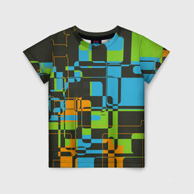 Детская футболка 3D с принтом Кубизм в Курске, 100% гипоаллергенный полиэфир | прямой крой, круглый вырез горловины, длина до линии бедер, чуть спущенное плечо, ткань немного тянется | квадраты | паттерн | разноцветный