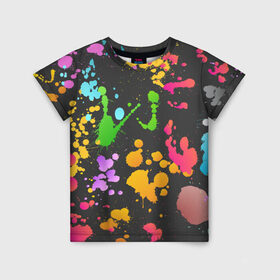 Детская футболка 3D с принтом Игра красок в Курске, 100% гипоаллергенный полиэфир | прямой крой, круглый вырез горловины, длина до линии бедер, чуть спущенное плечо, ткань немного тянется | Тематика изображения на принте: кляксы | пятна | разноцветный | яркий