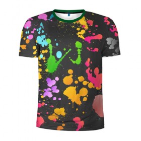 Мужская футболка 3D спортивная с принтом Игра красок в Курске, 100% полиэстер с улучшенными характеристиками | приталенный силуэт, круглая горловина, широкие плечи, сужается к линии бедра | кляксы | пятна | разноцветный | яркий