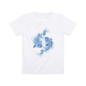 Детская футболка хлопок с принтом Японские карпы Кои в Курске, 100% хлопок | круглый вырез горловины, полуприлегающий силуэт, длина до линии бедер | Тематика изображения на принте: вода | зодиак | карп | кои | рыба | япония