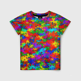 Детская футболка 3D с принтом Радужный камуфляж в Курске, 100% гипоаллергенный полиэфир | прямой крой, круглый вырез горловины, длина до линии бедер, чуть спущенное плечо, ткань немного тянется | dye | tie | tie dye | краска | милитари | радуга | тай дай | текстура | цвет