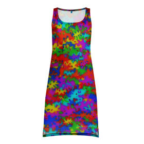 Платье-майка 3D с принтом Радужный камуфляж в Курске, 100% полиэстер | полуприлегающий силуэт, широкие бретели, круглый вырез горловины, удлиненный подол сзади. | dye | tie | tie dye | краска | милитари | радуга | тай дай | текстура | цвет