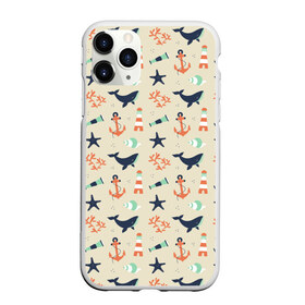 Чехол для iPhone 11 Pro матовый с принтом Морской узор в Курске, Силикон |  | буй | вода | звезда | кит | коралл | маяк | мозаика | море | океан | песок | ракушка | узор | якорь