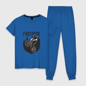 Женская пижама хлопок с принтом Freeride в Курске, 100% хлопок | брюки и футболка прямого кроя, без карманов, на брюках мягкая резинка на поясе и по низу штанин | iceberg