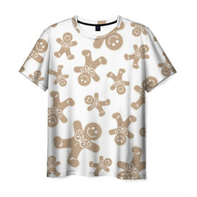 Мужская футболка 3D с принтом Имбирные пряники в Курске, 100% полиэфир | прямой крой, круглый вырез горловины, длина до линии бедер | еда | имбирь | новый год | печенки | праздник | пряники