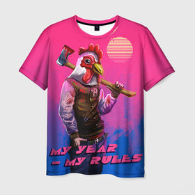 Мужская футболка 3D с принтом My Year, my rules! в Курске, 100% полиэфир | прямой крой, круглый вырез горловины, длина до линии бедер | Тематика изображения на принте: hotline miami