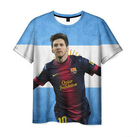 Мужская футболка 3D с принтом Messi from Argentina в Курске, 100% полиэфир | прямой крой, круглый вырез горловины, длина до линии бедер | Тематика изображения на принте: аргентина | барселона | месси | футбол