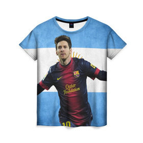 Женская футболка 3D с принтом Messi from Argentina в Курске, 100% полиэфир ( синтетическое хлопкоподобное полотно) | прямой крой, круглый вырез горловины, длина до линии бедер | аргентина | барселона | месси | футбол