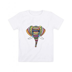 Детская футболка хлопок с принтом Слон в Курске, 100% хлопок | круглый вырез горловины, полуприлегающий силуэт, длина до линии бедер | 