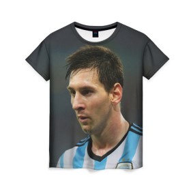 Женская футболка 3D с принтом Leo Messi в Курске, 100% полиэфир ( синтетическое хлопкоподобное полотно) | прямой крой, круглый вырез горловины, длина до линии бедер | fc barcelona | football | lionel messi | messi | аргентина | барса | лео месси | фк барселона | футбол