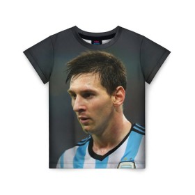 Детская футболка 3D с принтом Leo Messi в Курске, 100% гипоаллергенный полиэфир | прямой крой, круглый вырез горловины, длина до линии бедер, чуть спущенное плечо, ткань немного тянется | Тематика изображения на принте: fc barcelona | football | lionel messi | messi | аргентина | барса | лео месси | фк барселона | футбол