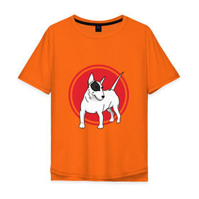 Мужская футболка хлопок Oversize с принтом Бультерьер в Курске, 100% хлопок | свободный крой, круглый ворот, “спинка” длиннее передней части | Тематика изображения на принте: бультерьер | собака