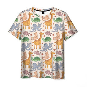 Мужская футболка 3D с принтом Животные в Курске, 100% полиэфир | прямой крой, круглый вырез горловины, длина до линии бедер | звери | зооапарк | милый | паттерн