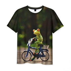 Мужская футболка 3D с принтом Лягушка в Курске, 100% полиэфир | прямой крой, круглый вырез горловины, длина до линии бедер | велосипед | жаба | животные | лягушка | мини | фигурка