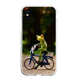 Чехол для iPhone XS Max матовый с принтом Лягушка в Курске, Силикон | Область печати: задняя сторона чехла, без боковых панелей | Тематика изображения на принте: велосипед | жаба | животные | лягушка | мини | фигурка