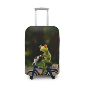 Чехол для чемодана 3D с принтом Лягушка в Курске, 86% полиэфир, 14% спандекс | двустороннее нанесение принта, прорези для ручек и колес | велосипед | жаба | животные | лягушка | мини | фигурка