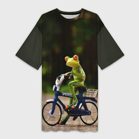 Платье-футболка 3D с принтом Лягушка в Курске,  |  | велосипед | жаба | животные | лягушка | мини | фигурка