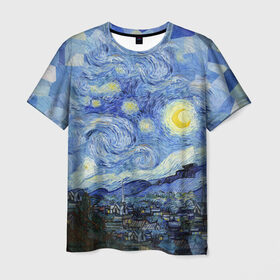 Мужская футболка 3D с принтом Звездная ночь в Курске, 100% полиэфир | прямой крой, круглый вырез горловины, длина до линии бедер | starry night | ван гог | город | звезды | импрессионизм | луна | ночь | художник