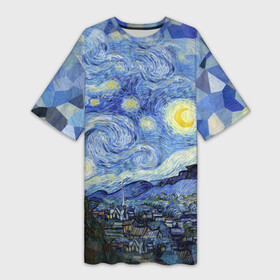 Платье-футболка 3D с принтом Звездная ночь в Курске,  |  | starry night | ван гог | город | звезды | импрессионизм | луна | ночь | художник