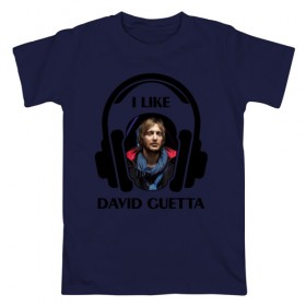 Мужская футболка хлопок с принтом I like David Guetta в Курске, 100% хлопок | прямой крой, круглый вырез горловины, длина до линии бедер, слегка спущенное плечо. | 