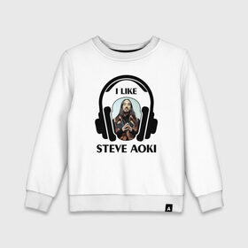 Детский свитшот хлопок с принтом I like Steve Aoki в Курске, 100% хлопок | круглый вырез горловины, эластичные манжеты, пояс и воротник | beatport | club | dim mak | dj | edm | electro | house | i like | music | production | radio | steve aoki | techno | top | trance | дискотека | звезда | клуб | любимчик | мне нравится | музыка | музыкант | наушники | продюссер | радио | фестиваль