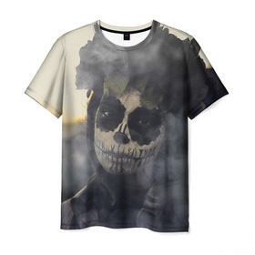 Мужская футболка 3D с принтом Dia de los muertos в Курске, 100% полиэфир | прямой крой, круглый вырез горловины, длина до линии бедер | девушка | день мёртвых | дым | зомби | мертвец | праздник
