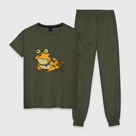 Женская пижама хлопок с принтом Гипножаба в Курске, 100% хлопок | брюки и футболка прямого кроя, без карманов, на брюках мягкая резинка на поясе и по низу штанин | 