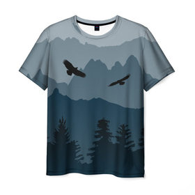 Мужская футболка 3D с принтом Простор в Курске, 100% полиэфир | прямой крой, круглый вырез горловины, длина до линии бедер | горы | ландшафт | лес | орёл | простор | птицы