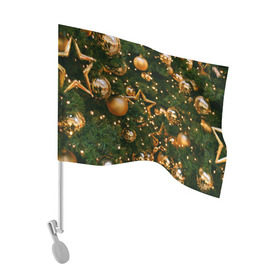 Флаг для автомобиля с принтом Праздничные шары в Курске, 100% полиэстер | Размер: 30*21 см | елка | елочные | звезды | золото | игрушки | хвоя | шары