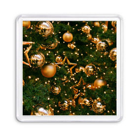 Магнит 55*55 с принтом Праздничные шары в Курске, Пластик | Размер: 65*65 мм; Размер печати: 55*55 мм | елка | елочные | звезды | золото | игрушки | хвоя | шары