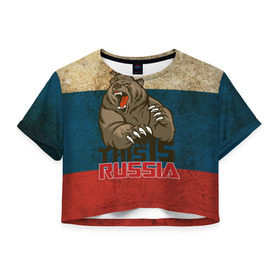 Женская футболка 3D укороченная с принтом This is Russia в Курске, 100% полиэстер | круглая горловина, длина футболки до линии талии, рукава с отворотами | медведь | мишка | патриот | патриотизм | россия | руский | рф | страна | ярусский