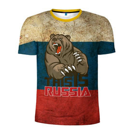 Мужская футболка 3D спортивная с принтом This is Russia в Курске, 100% полиэстер с улучшенными характеристиками | приталенный силуэт, круглая горловина, широкие плечи, сужается к линии бедра | Тематика изображения на принте: медведь | мишка | патриот | патриотизм | россия | руский | рф | страна | ярусский