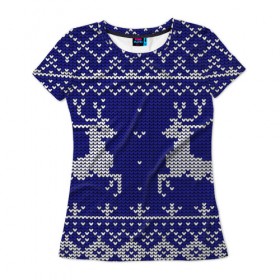 Женская футболка 3D с принтом Свитер 2 в Курске, 100% полиэфир ( синтетическое хлопкоподобное полотно) | прямой крой, круглый вырез горловины, длина до линии бедер | ангел | ёлка | ель | зима | колокольчик | нг | новый год | олень | рождество | санта | снег