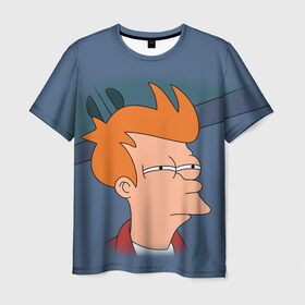 Мужская футболка 3D с принтом Фрай в Курске, 100% полиэфир | прямой крой, круглый вырез горловины, длина до линии бедер | fry | futurama | футурама