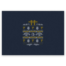 Поздравительная открытка с принтом Новогодний свитер Чужой в Курске, 100% бумага | плотность бумаги 280 г/м2, матовая, на обратной стороне линовка и место для марки
 | alien | new year | новогодний