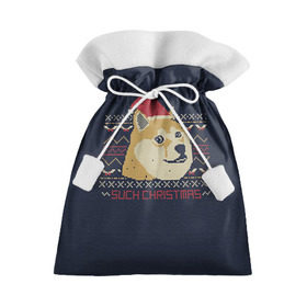 Подарочный 3D мешок с принтом Новогодний свитер Doge в Курске, 100% полиэстер | Размер: 29*39 см | 2017 | new year | акита | год | мем | новогодний | новый | сиба ину
