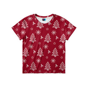 Детская футболка 3D с принтом Новогодний узор в Курске, 100% гипоаллергенный полиэфир | прямой крой, круглый вырез горловины, длина до линии бедер, чуть спущенное плечо, ткань немного тянется | ангел | ёлка | ель | зима | колокольчик | нг | новый год | олень | рождество | санта | снег
