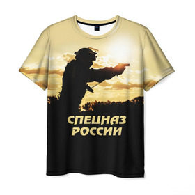 Мужская футболка 3D с принтом Спецназ России в Курске, 100% полиэфир | прямой крой, круглый вырез горловины, длина до линии бедер | special forces | армия | боец | военный | офицер | пистолет | россия | силуэт | спецназ | спецподразделение